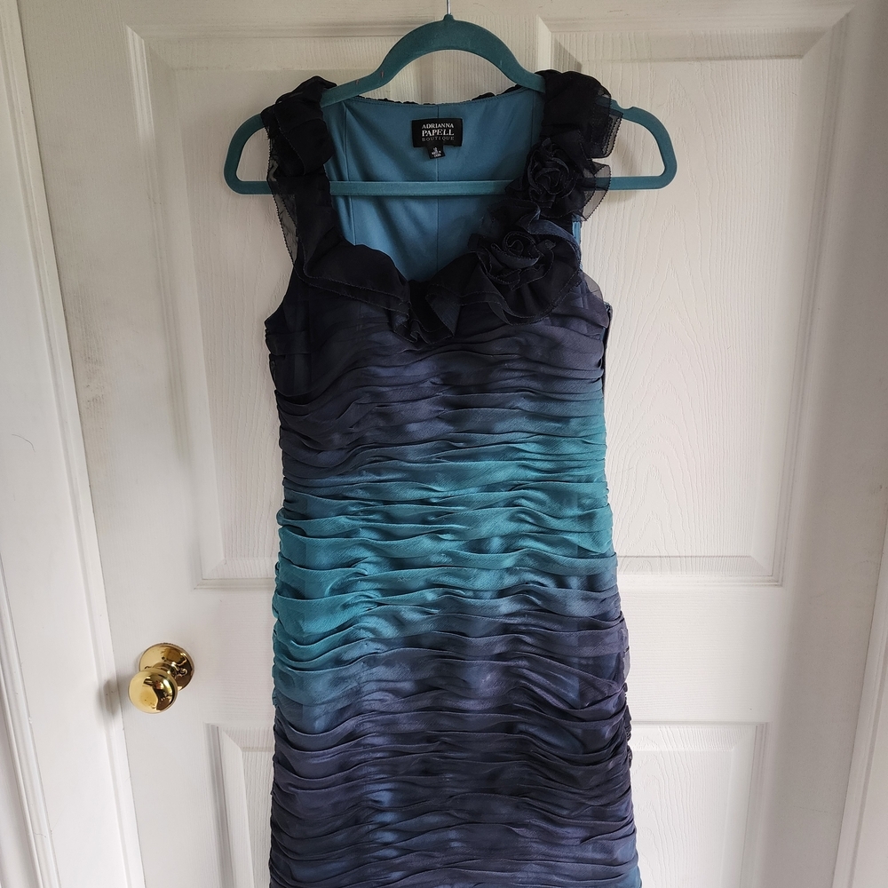 Adrianna Papell Blue Sheath Mini Dress Sleeveless Scoop Neck